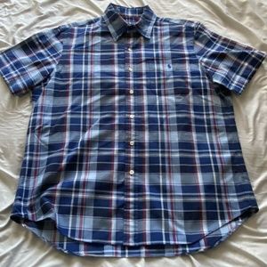 Ralph Lauren Mens Shirt L 100% Cotton Blue Red